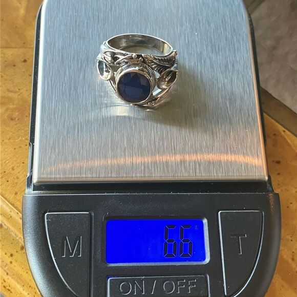 Natural Blue Sapphire Sterling Silver Ring Size 6 - Picture 7 of 8